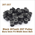 POWGE Black Anodizing 20 Teeth 2GT Synchronous Pulley Bore 5mm For Width 6mm 2MGT GT2 Timing Belt 20T 20Teeth GT2 Pulley