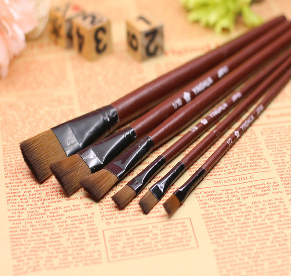Pack of 6 Art Brown Nylon Paint Brushes for Acrylic Painting Brush Artist Brushes Water Coloring Brushes for Acrylic Oil Paint
