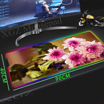XGZ Barge RGB Mouse Pad Black Lock Edge Anime Pink White Fragrance Flower Decorate Your Desk Computer Rubber Non-slip