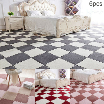 6Pcs/Set Fluffy Jigsaw Puzzle EVA Foam Rug Anti-Skid Bedroom Carpet Floor Mat LBShipping