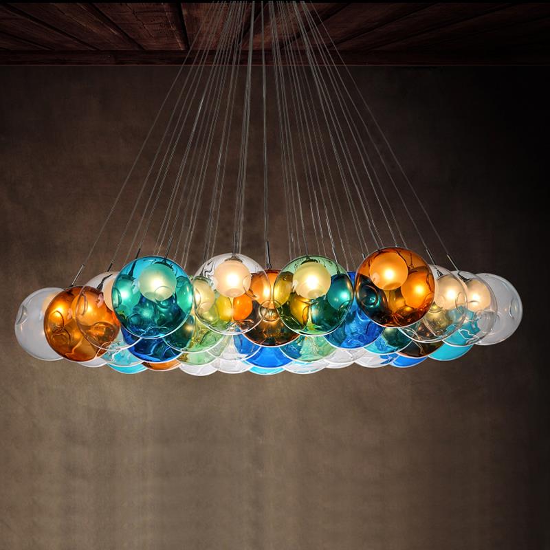 Creative Design Modern LED Colorful Glass Ball Pendant Lights Lamps for Dining Room Living Room Bar Led G4 96-265V Glass Lights
