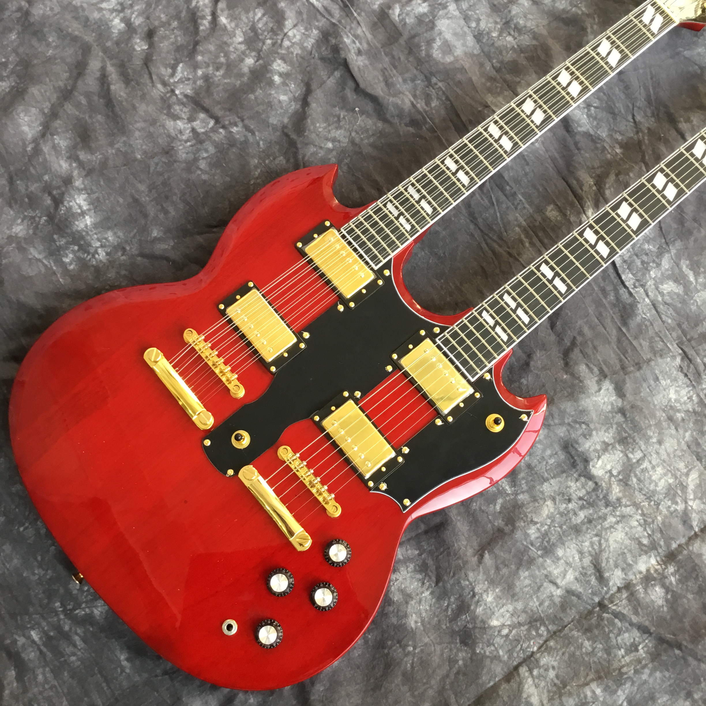 Custom high-quality 12-string + 6-string double-headed electric guitar. Red.SG guitar.Gold hardware. Free shipping,