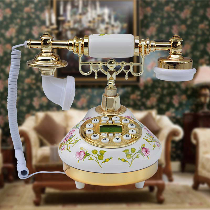 Button Dial Antique Telephone, LCD Display Vintage Telephone Classic European Retro Landline Telephone for Home Hotel Office