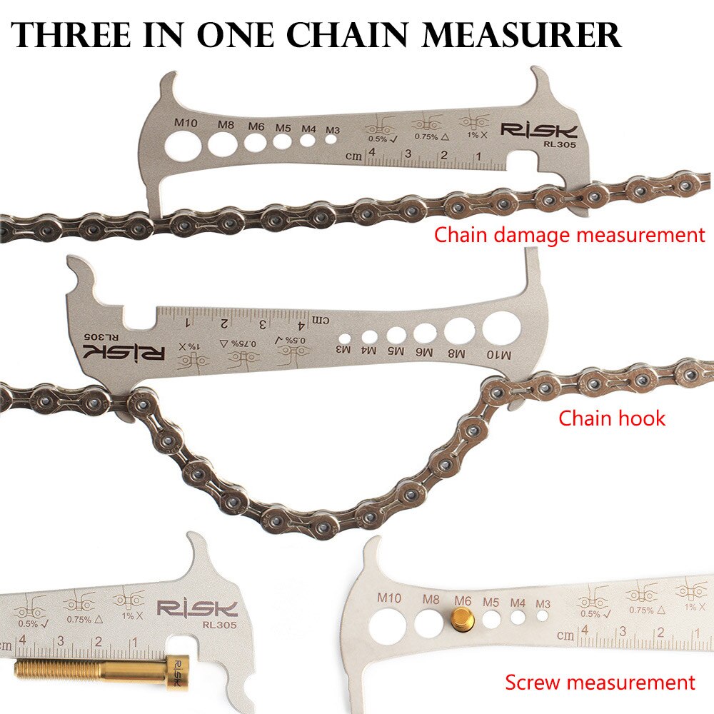 Risk 3 In 1 Bicycle Chain Checker MTB Road Bike Gauge Tool Wear Gauge Calipers Measuring Screw Chain Hook Cycling Accessories