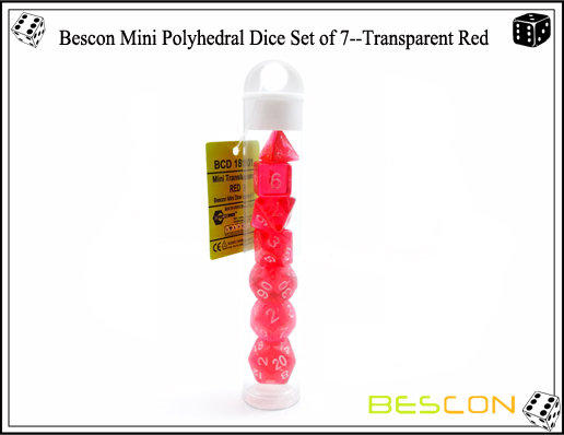 Bescon Mini Polyhedral Dice Set of 7--Transparent Red-7