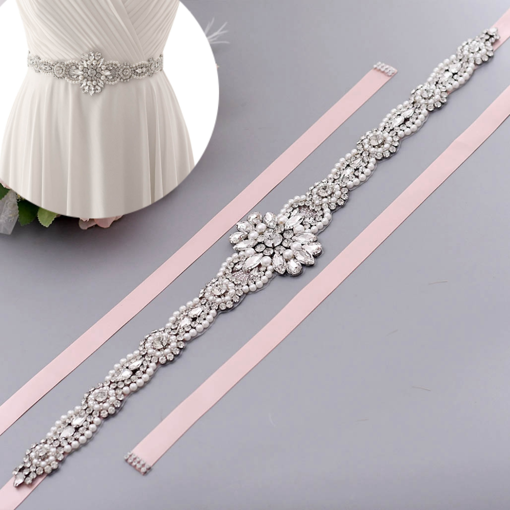 TOPQUEEN S05C Ribbon Rhinestone Belt Bridal Sash Belts Ivory Wedding Belts and Sashes Women Formal Belt Party Belt Silver Belt