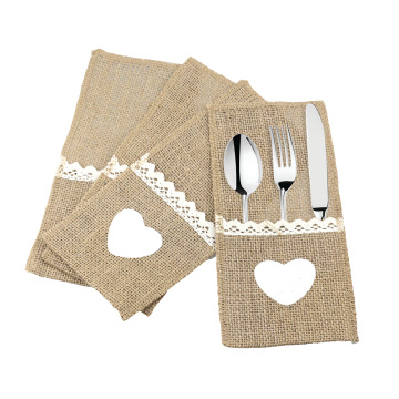 1PCS Jute Hessian Burlap Linen Lace Cutlery Holder Vintage Christmas Birthday Wedding Party Decorations Tableware Supplies