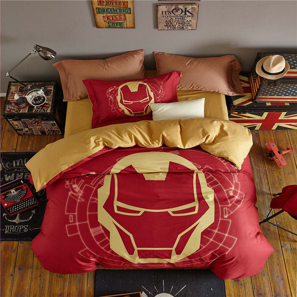 3D marvel iron man comforter cover sets queen size boys cartoon home textile egyptian cotton bedding disney bed linen 4pc girls