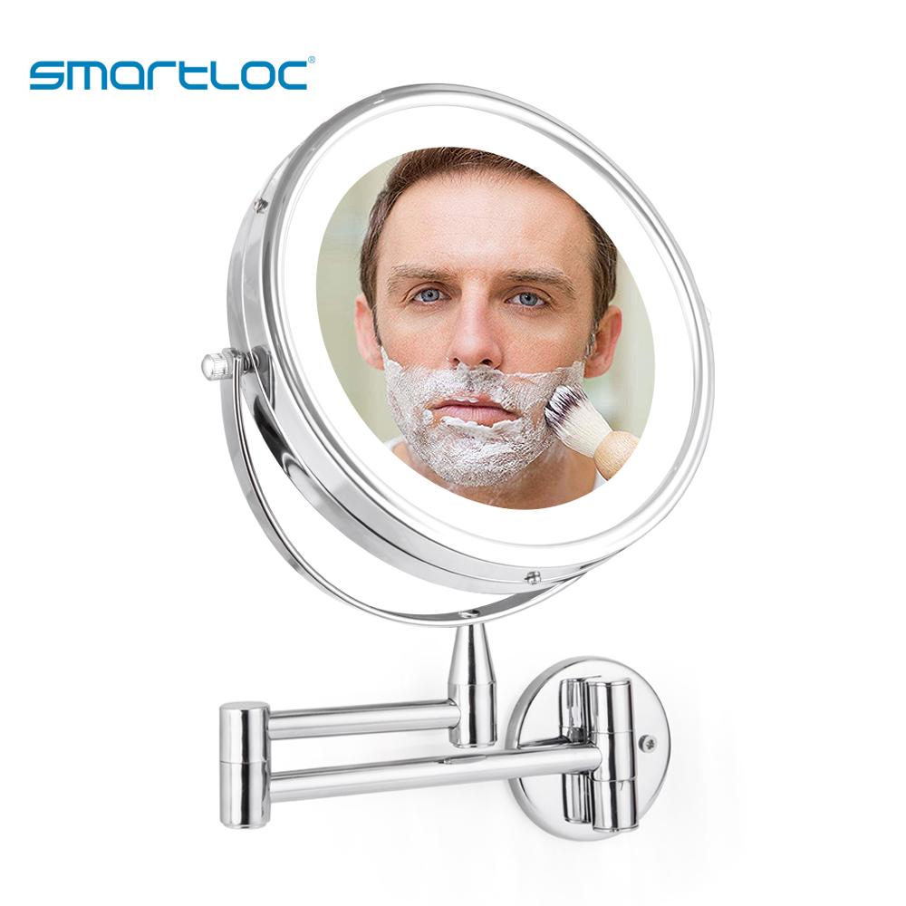 smartloc 5x Magnifying LED Lights Shaving Wall Mounted Bathroom Mirror Makeup Bath Shave Make up Cosmetic Mirrors Vanity Smart
