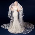 One-Layer Women Tulle Ultra-Long Trailing Wedding Veil Romantic Irregular Five Petals Flowers Appliques Cathedral Bridal Veil