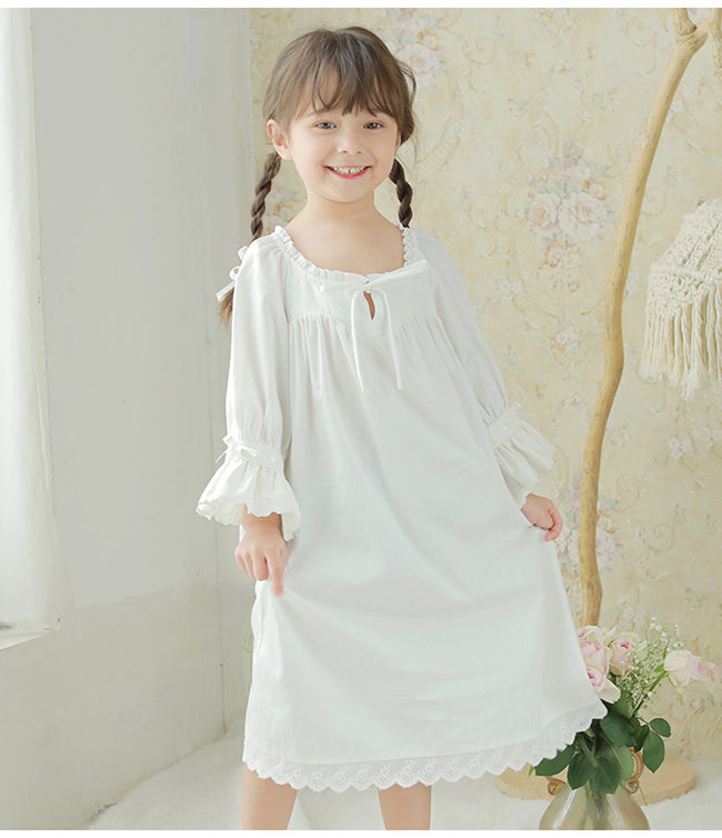 Cute Children Girl Lolita Dress White Princess Sleepshirts Vintage Ruffles Nightgowns.Victorian Kids Nightdress Sleep Loungewear