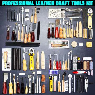 48 Pcs Professional Leather Craft Tools Kit Home Hand Sewing Stitching Punch Carving Work Saddle Leathercraft Accessories Set