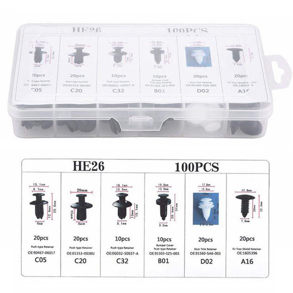 Newly 100pcs Auto Fastener Clip Mixed 6 Size Car Body Push Retainer Pin Rivet Bumper Retainer Kit Clip With Box