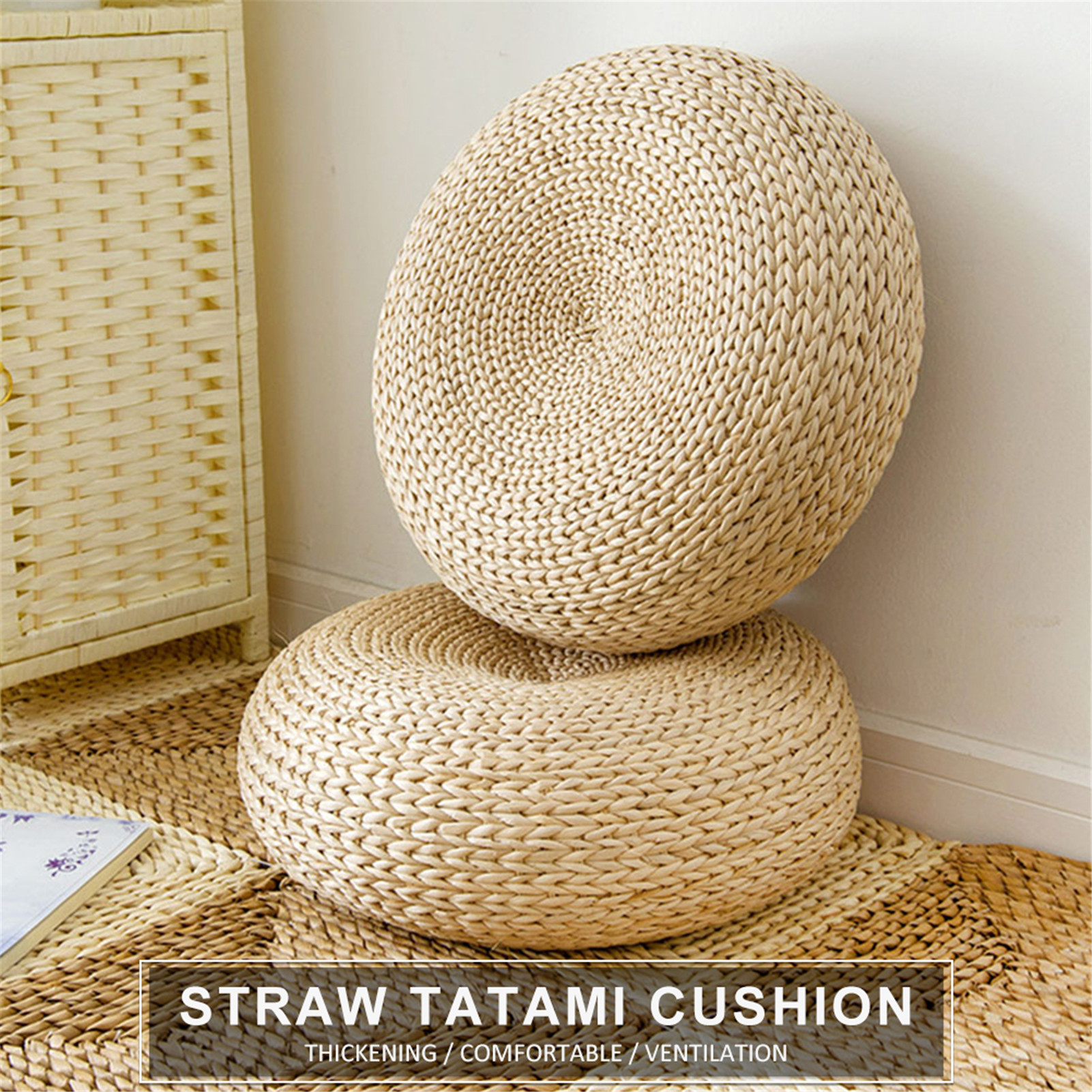 Natural Round Straw Pouf Tatami Cushion Straw Futon Corn Bay Window Pad Yoga Steaming Hand-woven Cushion For Home Decoration