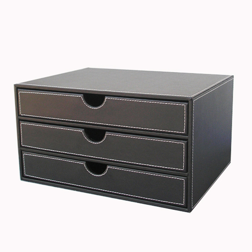 3 Drawers 3 Layers Leather Desk Filing Cabinet File Holder File Paper Organizer Document Storage Box Magazine Rack