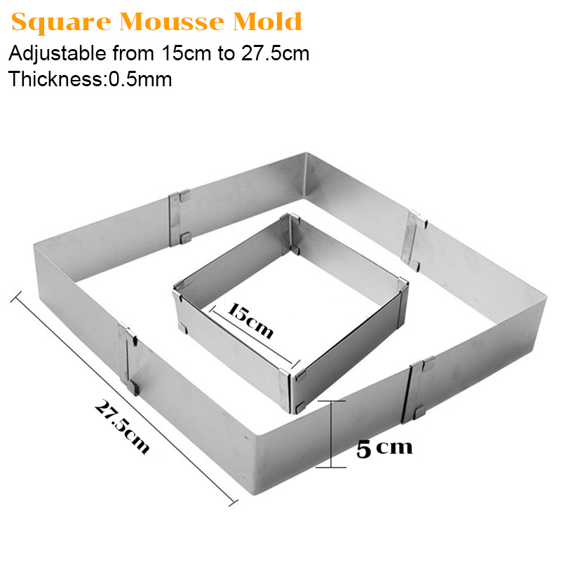 15-27.5CM Adjustable Stainless Steel Cake Square Mold Chocolate Mousse Ring Baking Accessories Cake Decorating Tools