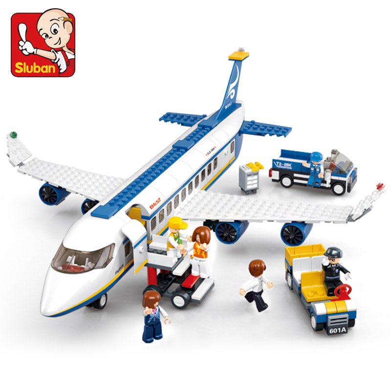 Sluban City Series Aviation Airport Modern Plane Bus Aircraft Airplane Technic Model DIY Building Blocks Toys For Children Kids