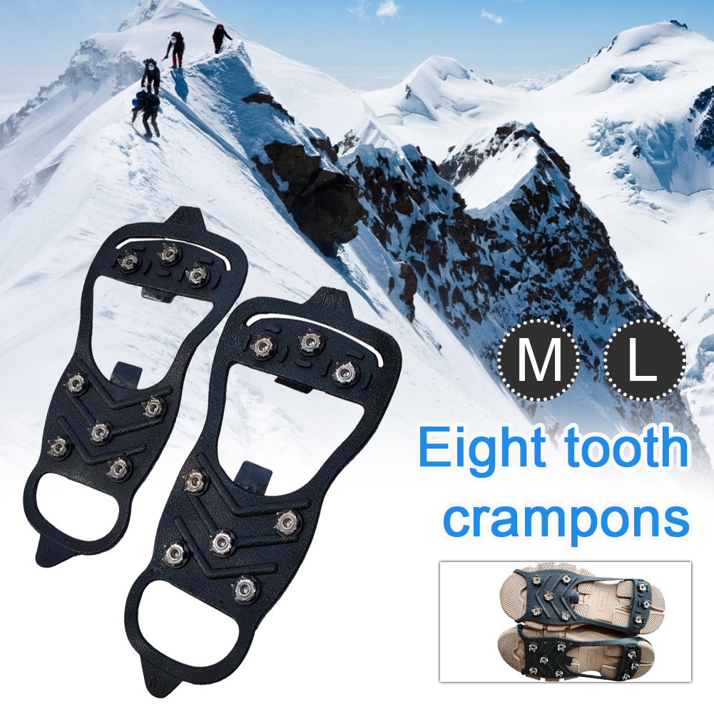 8 Teeth Outdoor Climbing Antiskid Crampons Non Slip Winter Walik Snowshoe Manganese Steel Slip Shoe Covers Hiking Accessories