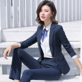 Office Ladies Work Suits Long Sleeve Tuxedo Jacket with Pant Blue Plaid Pant Suit Woman Two 2 Piece Blazer Sets Women Pantsuit