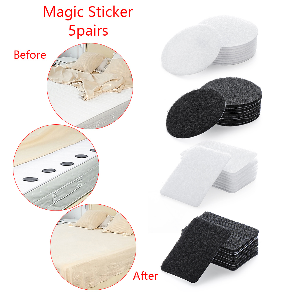 5pairs Double-sided Self-adhesive Fixed Magic Sticky Round Pads Hook Loop Fastener Tape Bedcloths Sofa Carpet Non-slip Holder