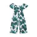 Fashion Girl Green Leaf Printing Romper Clothes Girls Summer One Pieces Outfits Children Clothing