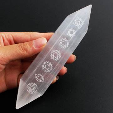 7 Chakra Selenite Double Point Magic Wand Rough Sticks Symbol Mineral Meditation Specimen Reiki Healing Stone