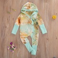 Infant Newborn Baby Romper, Tie-Dye Print Long Sleeve Hooded Starry Jumpsuit for Boys and Girls Spring Autumn