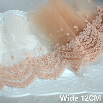 12CM Wide Luxury Orange Tulle Fabric Embroidery Flowers Lace Ribbon Edge Trim For Wedding Dresses Head Veil DIY Sewing Supplies