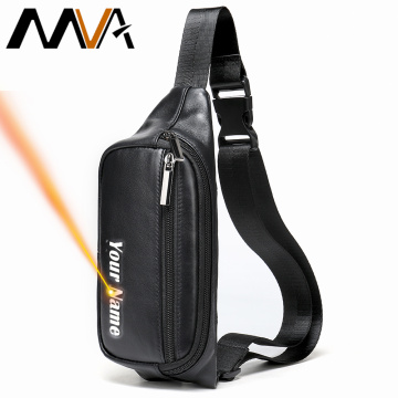 MVA Waist Pack Bags Engraving Genuine Leather Shoulder Bag Chest Casual Small Waist Bag For Phone Belt Bags Man Traveling 7310