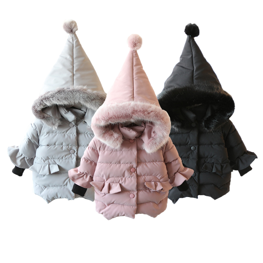 Thickening Warm Girls Jacket Cotton Lovely Thick Hooded Coat For Baby Girls Winter Girls Outerwear Kids Christmas gifts Clothes
