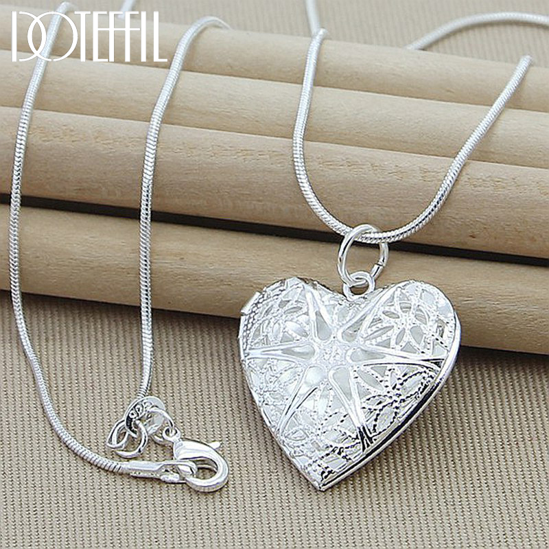 DOTEFFIL 925 Sterling Silver Photo Frame Pendant Necklace 18/20/22/24 Inch Snake Chain For Woman Charm Wedding Fashion Jewelry