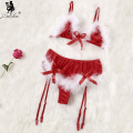 Leechee Sexy Christmas Lingerie set 3pcs Wire Free Bra set Hot Red women's Underwear Three-point Suit Comfortable Bralette+Panty