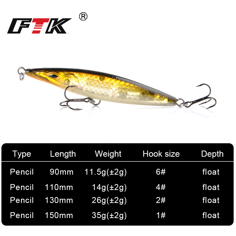 Floating Pencil Fishing Lure Stickbait Wobblers Topwater Baits Long Casting Hard Lure For fish Seabass 90mm/110mm/130mm/150mm