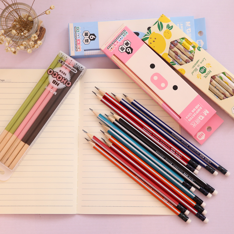 12 piecs HB pencils wooden Office school standard pencil for drawing Stationery material escolar infantil F868