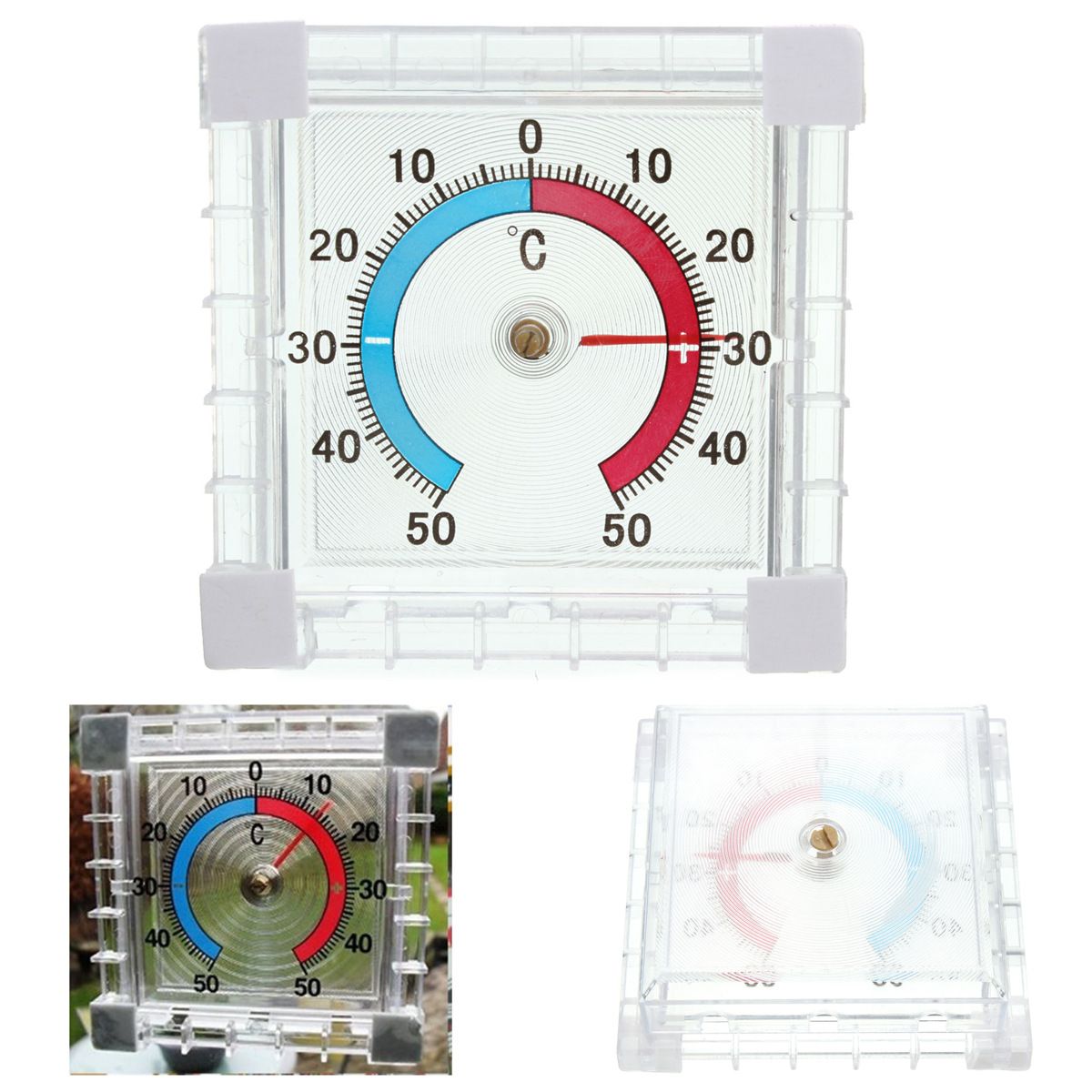 NEW Portable Square Window Wall Indoor Outdoor Thermometer Temperature Measurement Instruments Blue Red Scale Easy See