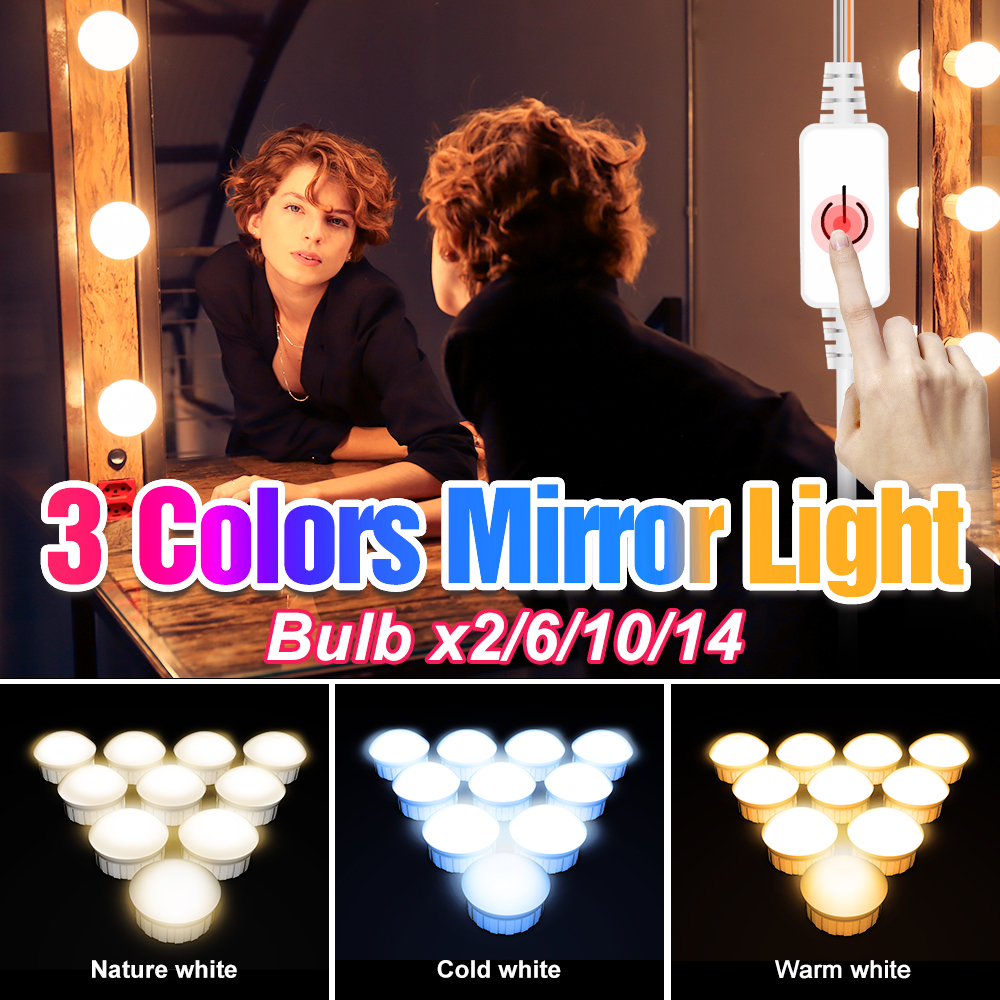 LED Makeup Bulb 12V Vanity Table Lamp USB Mirror Light Dimmable 3 Colors 2 6 10 14 Bulbs LED Cosmetic Lights For Dressing Room