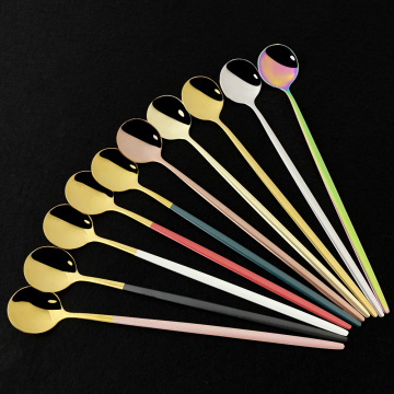 6Pcs/Set Stainless Steel Long-handled Spoon Rainbow Dessert Ice Cream Coffee Spoon Stirring Teaspoons Coffee Spoon Flatware Set