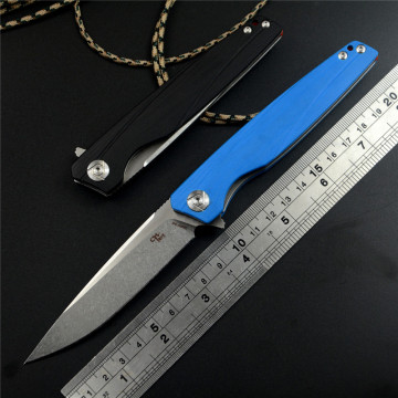 CH CH3007G10 Drop Point D2 Satin Blade Ball Bearing Flipper G10 Handle Survival Hunting Pocket Folding Knife EDC Tools