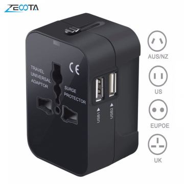 Universal Worldwide All in One Phone Charger Travel Wall AC Power Plug Adapter with Dual USB Charging Ports for USA EU UK AU