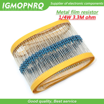 100pcs Metal film resistor Five color ring Weaving 1/4W 0.25W 1% 3M3 3M3 ohm 3M3ohm