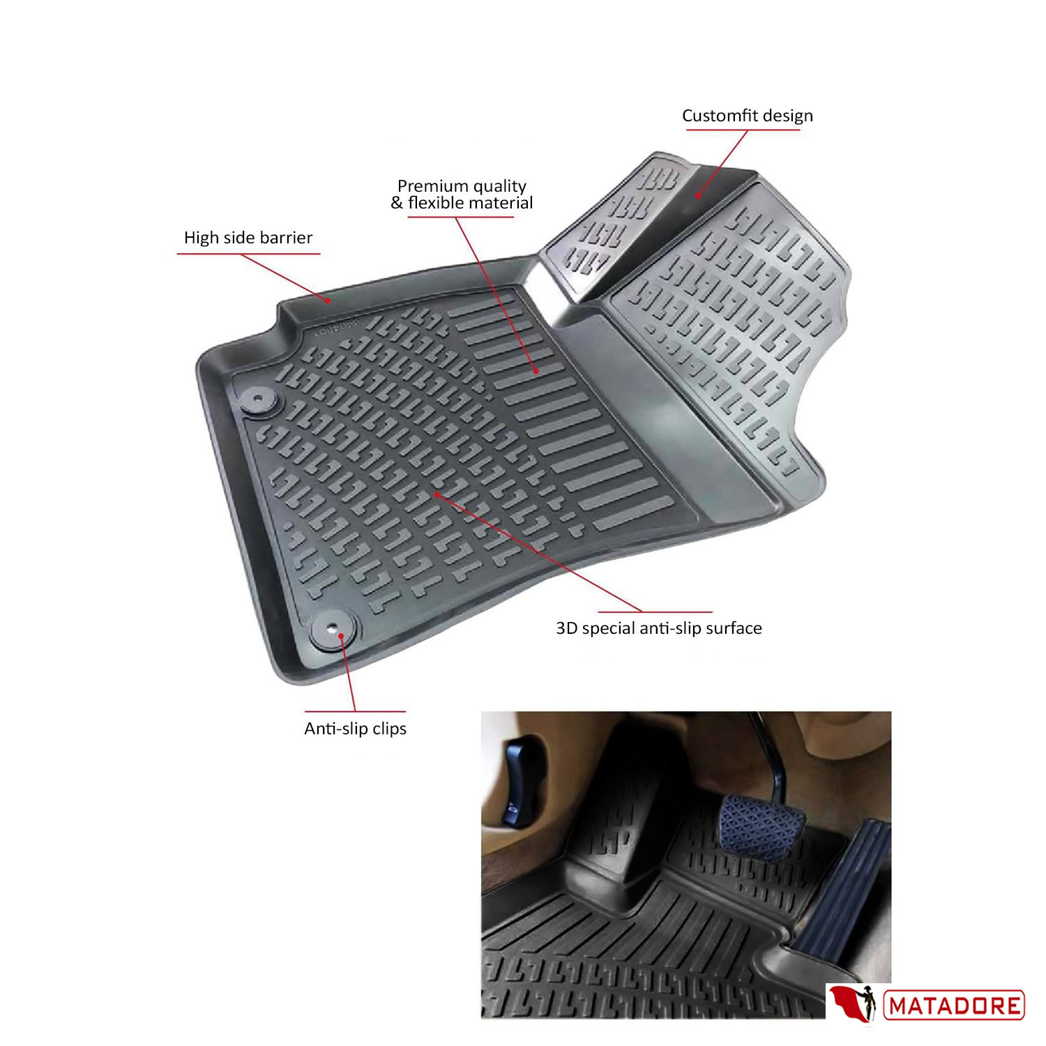 Matadore 3D Rubber Floor Mats for Audi A6 C7 2011-2018
