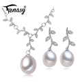 FENASY Pearl Jewelry,Pink Jewelry Sets for Women Natural Pearl leaves Necklace/Earring,earings fashion jewelry box christmas