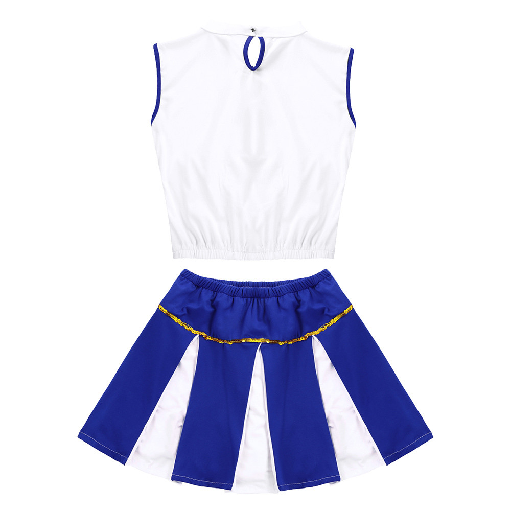 Women Adult Cheerleading Uniform Stage Performance Team Dance Costume Mock Neck Sleeveless Crop Top with Pleated Skirt Outfit