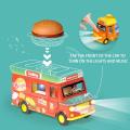 Pull Back Car Food Truck Vehicle Toy Car with Music Light and Openable Doors Awning, Ice Cream Toy Cart Alloy Toys Diecast