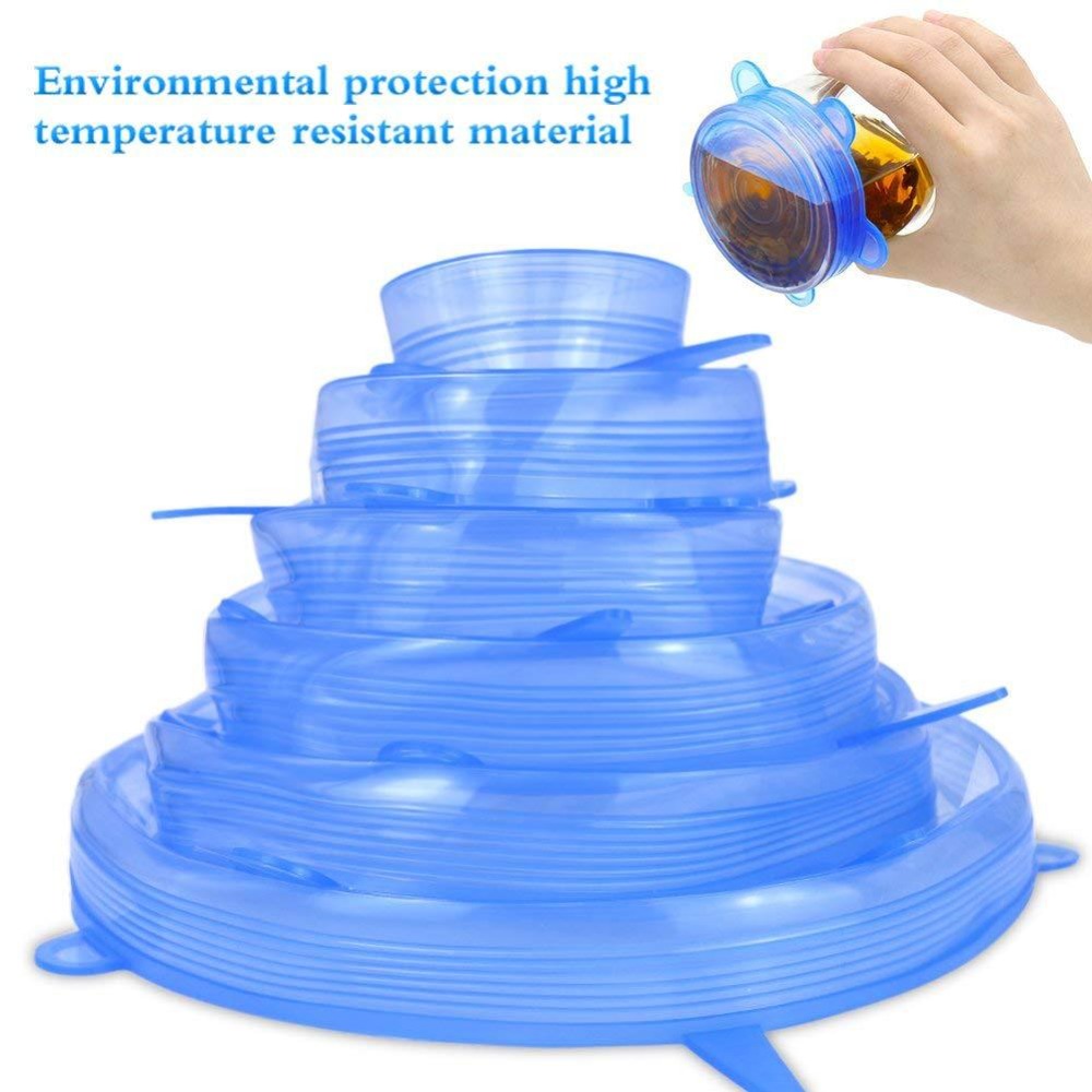 6Pcs/Set Reusable Silicone Food Cap Lid Food Container Fresh Lids Cover Stretch Sealing Lid Cover For Microwave Fridge Container