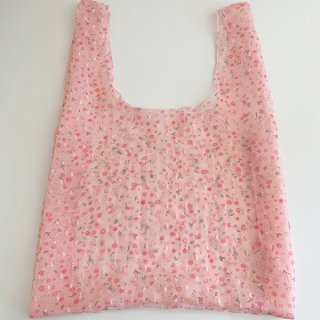 Printing Eco Shopping Bag Flower Organza Yarn Bag Reusable Shopping Bag Eco Bag for Shopping Tote Bags Women Handbag for Girls