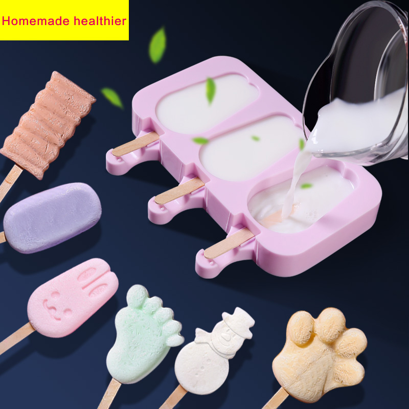 Silicone Ice Cream Mold Reusable Ice Cubes Tray Freeze Popsicle Mold Christmas Decor DIY Ice Cream Maker Tool With 50 Wood Stick