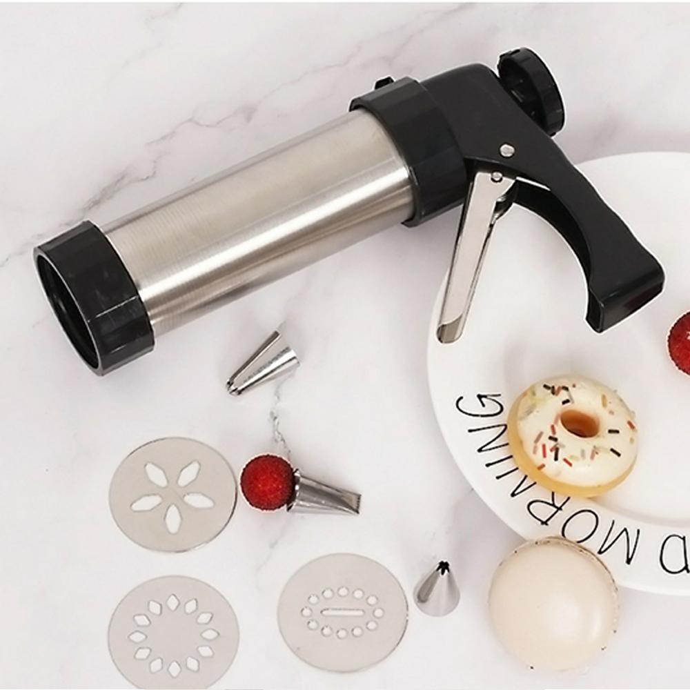 Stainless Steel Cookie Press Kit Gun Machine Breads Biscuit Maker Cake Decorating Tools Maker with 7 Nozzles 13 Pressing discs
