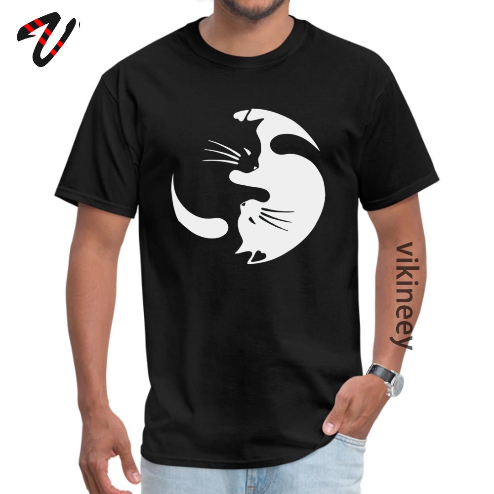 Yin Yang Cat Funny Fashion Mystic Sleeve Printed On Top T-shirts Pulp Fiction Round Neck Mens Tops Shirt Funny T Shirt Autumn