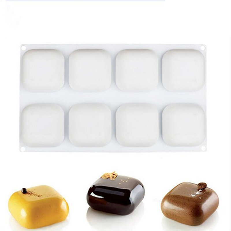 8 Cavity Square Shape Mousse Cake Silicone Mold For DIY Pudding Jelly Small Pillow Shape Chocolate Truffle Dessert Mould